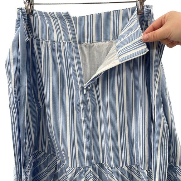 J By J Crew Blue & White Stripe Cotton Big Bow Midi Skirt Ruffle Hem Size 2 - Picture 8 of 11